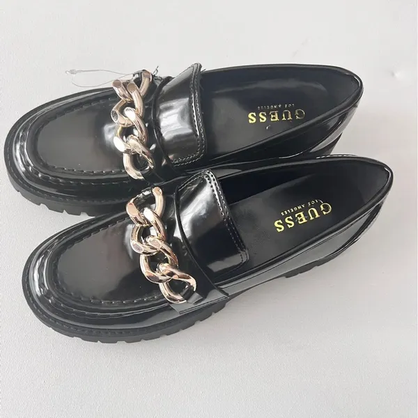 Guess Women's Hillford Shiny Black Faux Leather Platform Chunky Loafers Sz 7.5 - Image 11