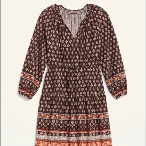 Old‎ navy new Long-Sleeve Waist-Defined Tiered Poet Midi Dress for Women Tall - Image 4