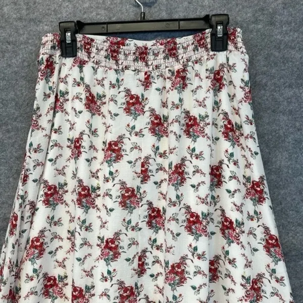 CHELSEA & VIOLET Skirt Large White Red Floral Tie Elastic Waist Handkerchief Hem - Image 12