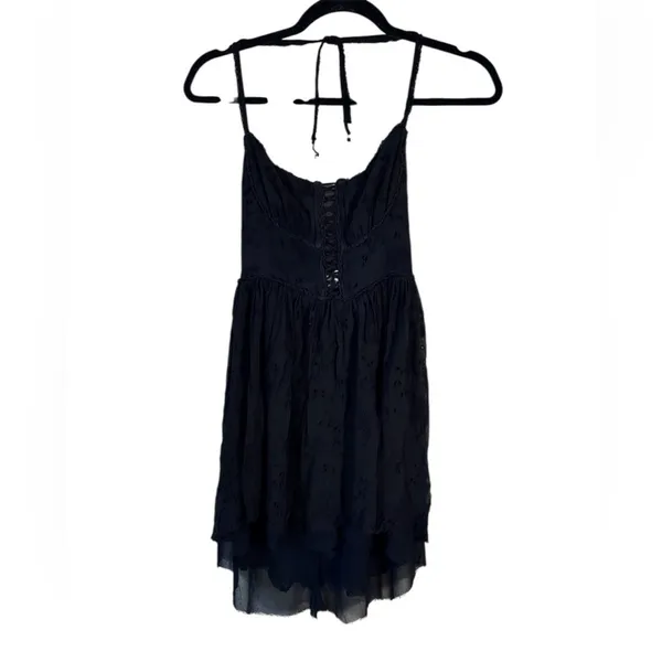 Zimmermann Black Silk Eyelet Mini Dress Womens 0 Whimsygoth Witchy Goth Damaged - Image 2
