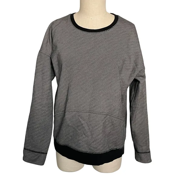 Lululemon Keep Up Crew Size 6 Black Stripe Cotton Fleece Athleisure Sweatshirt - Image 4