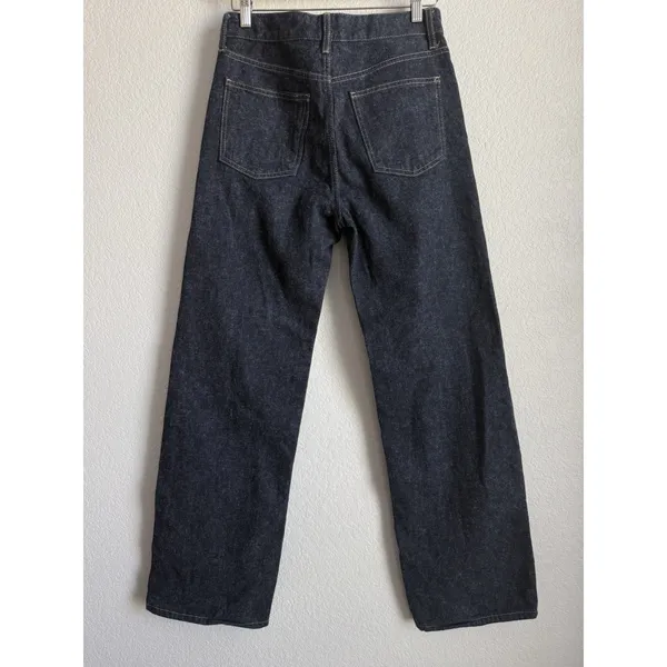 Zara Womens High Rise Wide Leg Rigid Denim Jeans Dark Raw Indigo Blue Size 2 - Image 9
