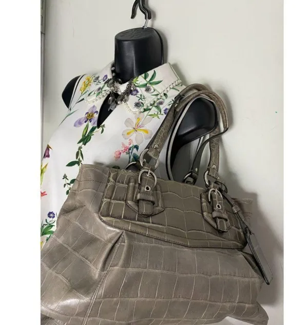 COACH Animal Embossed Leather Gray Shoulder Bag - Image 10