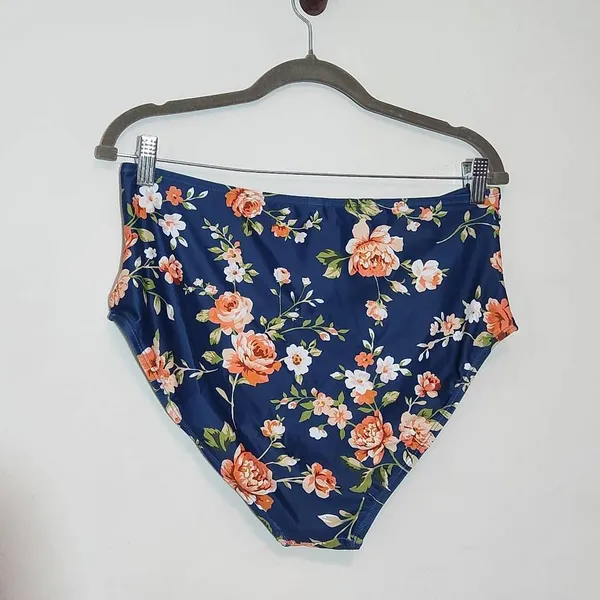 Tempt Me Orange and Blue Floral Bikini with High Waist Bottoms NWT Size XXL - Image 3