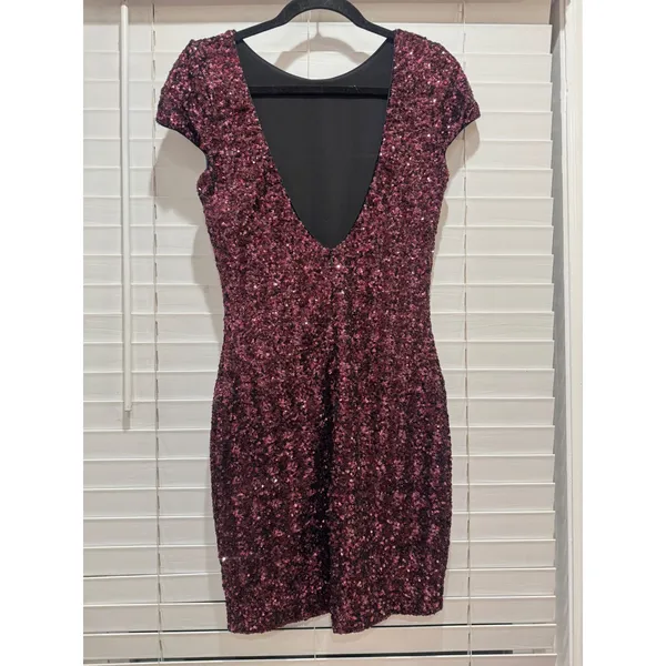 Dress‎ The Population Sequin Mini Dress Sz Small Burgundy Glam Cap Sleeve Formal - Image 7