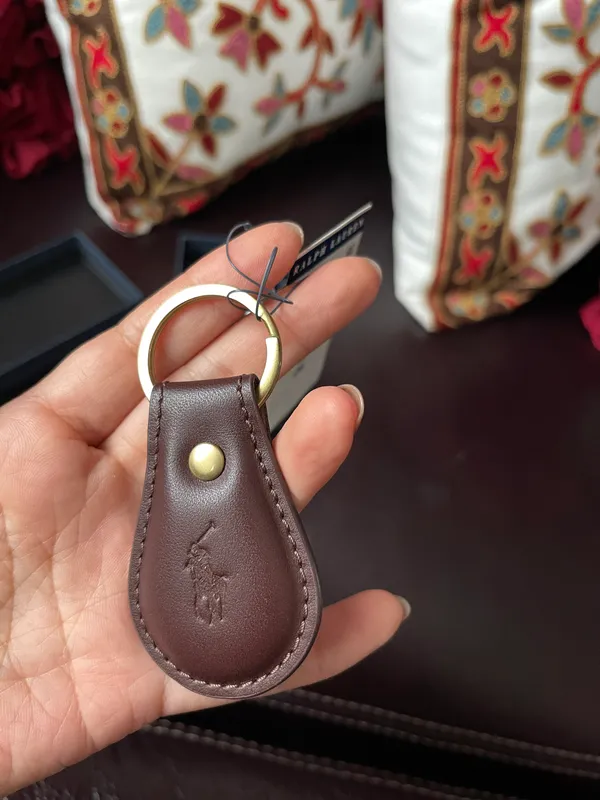 Ralph Lauren Polo Keychain Key Ring Fob Brown Embossed Leather New With Box - Image 3