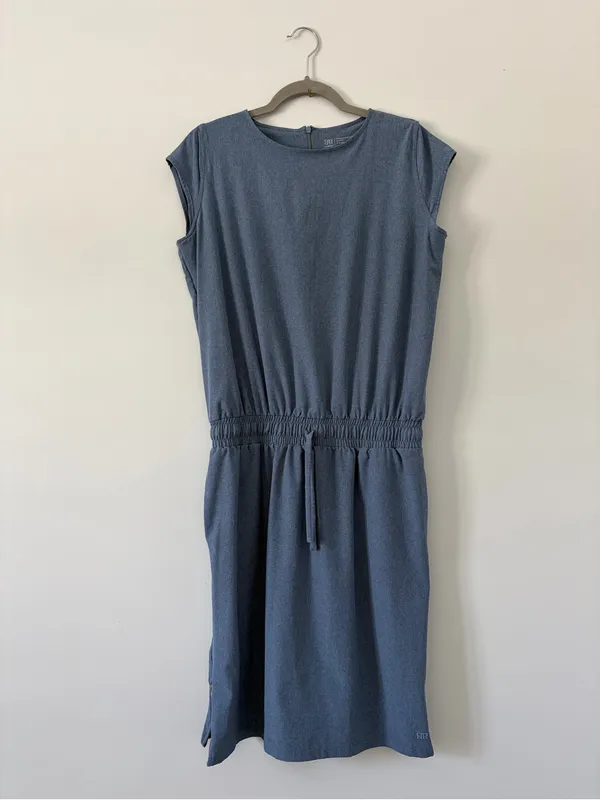 Albion Fit Cap Sleeve Chambray Going Places Athleisure Travel Casual Mini Dress M - Image 2
