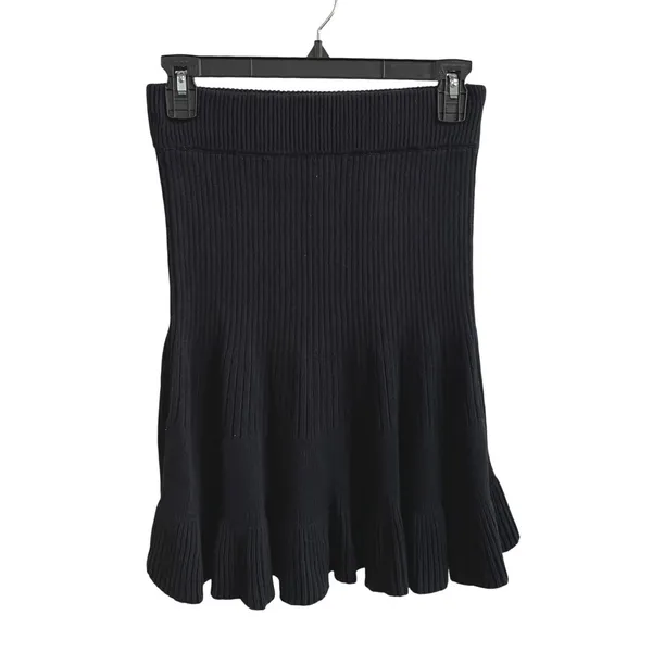 Free People Ribbed Knit Mini Skirt Womens Small Black Coquette Flounce Skater - Image 2