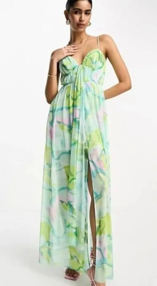 Asos Multicolor Lined Maxi Long Dress w/ Slit Women's Size 2 | 75-14 - Image 8