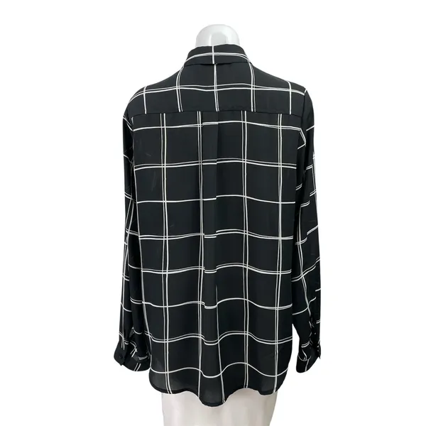 Apt. 9 Women's Black Checkered Plaid Long Sleeve Pockets Button Down Shirt Top L - Image 3