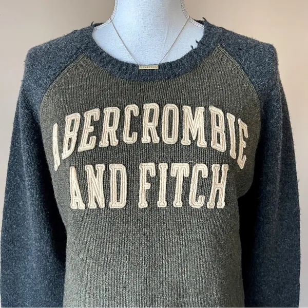 ABERCROMBIE & FITCH | Wool Blend Embroidered Logo Raglan Knit Sweater Sz M - Image 4