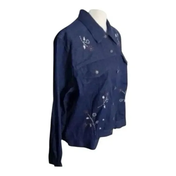 Alfred Dunner Blue Denim Jacket Floral Embroidered Size 16 Petite Button Front - Image 3