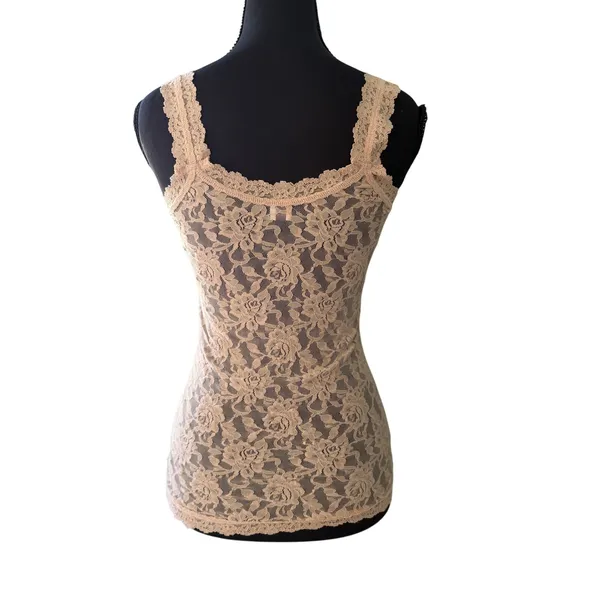 Hanky Panky Lace Cami Tank Top Blush Taupe Floral Lace - Image 3