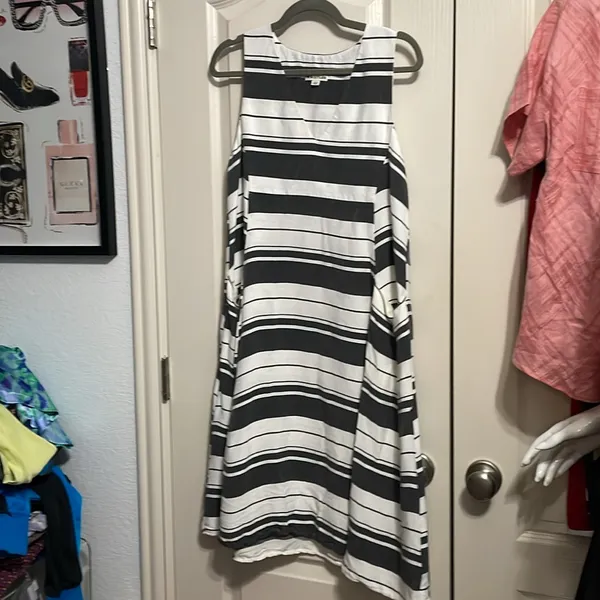 WHISTLES Hayley Stripe Midi Dress Minimalist Lagenlook‎ Pockets Capsule Wardrobe - Image 2