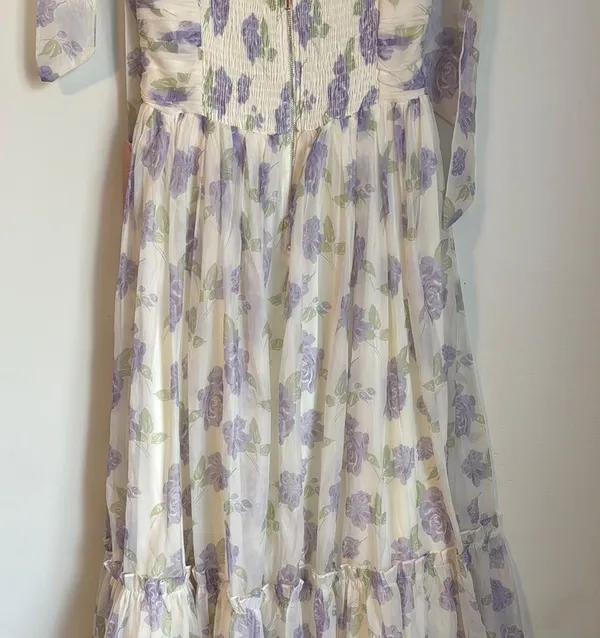 Floral Purple and White Women's Dress - Image 8