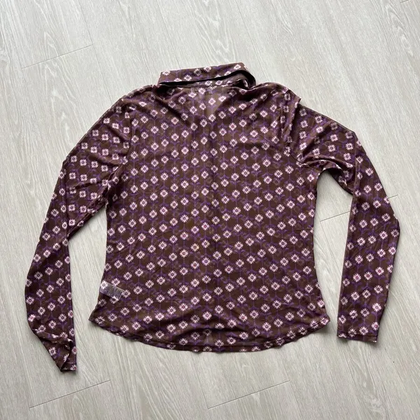 Lavender Moon Shirt Womens XL Sheer Mesh Floral Print Long Sleeve Retro Preppy - Image 12