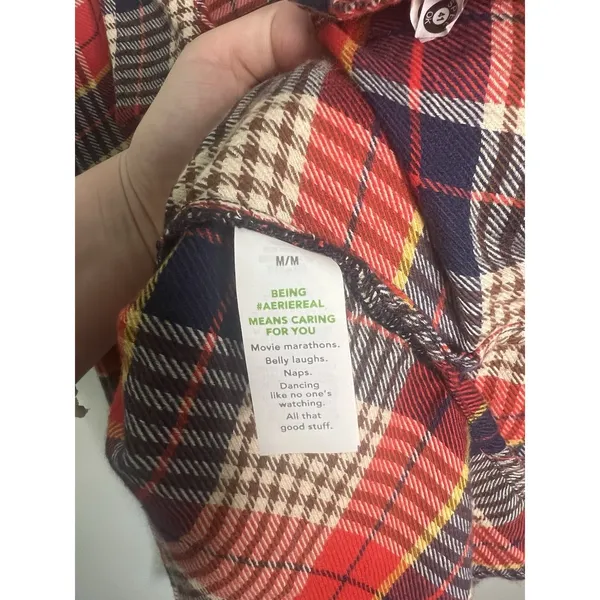 Aerie Wm Med Plaid Button Up Long Sleeve Red Blue Yellow White Fall Autumn Camp - Image 4