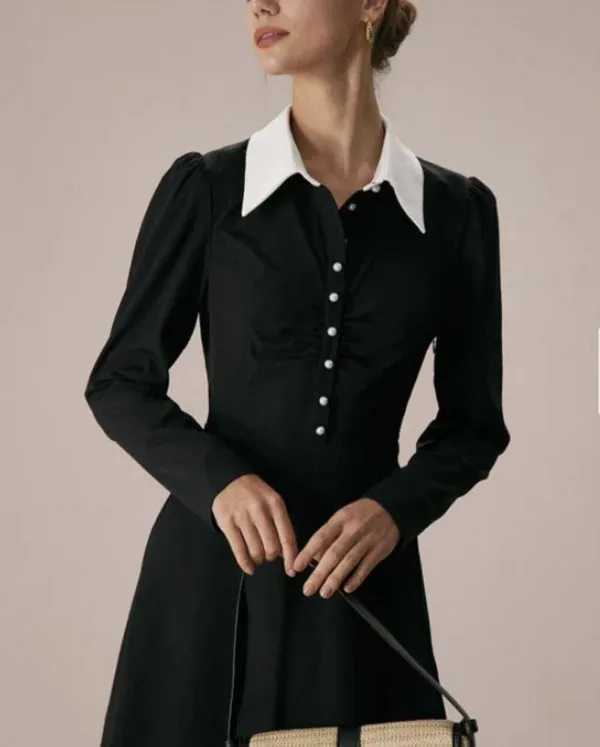 RIHOAS The Black Lapel Colorblock Ruched Mini Dress 22 - Image 3