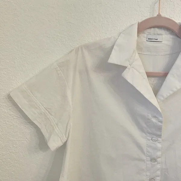 Mabel Frost Tanvi Top Button Up Shirt S Cropped Boxy Oversized Minimalist Spain - Image 4