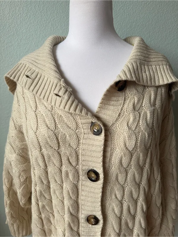 Ann Taylor Cream Cable-Knit Button Cardigan - Image 4