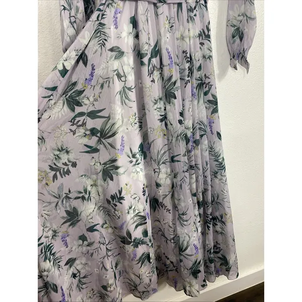 Ivy City Co Sweet Caroline Floral Maxi Dress Size M Lavender Wrap Smocked Sleeve - Image 4