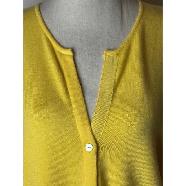 Foxcroft Sweater Women Large Yellow‎ Cotton Blend Knit Cardigan Preppy Classic - Image 6