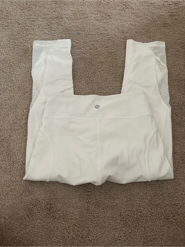 lululemon athletica White Athletic Capri Shorts with Mesh Insets - Image 4