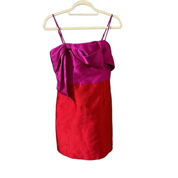 Anthropologie Hutch‎ Serena Bow Mini Dress Pink Red Sz 4 - Image 2