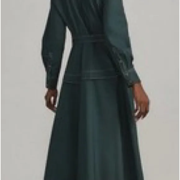 Anthropologie Long Sleeve Belted Front Midi Dress with Zipper - Image 3