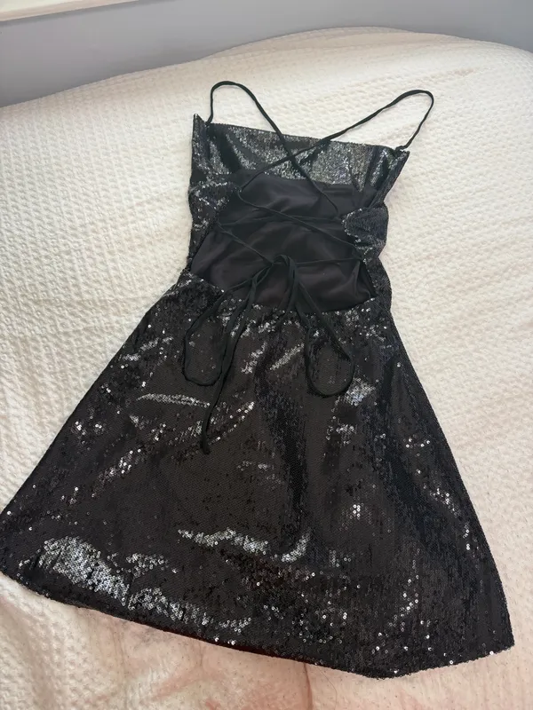 ThatsSoFetch Black Sequin Open Back Mini Dress - Image 5