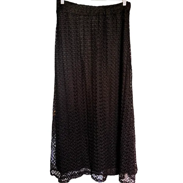 Elizabeth & Nicole 90s Black Crochet Overlay Maxi Column Skirt size L - Image 2