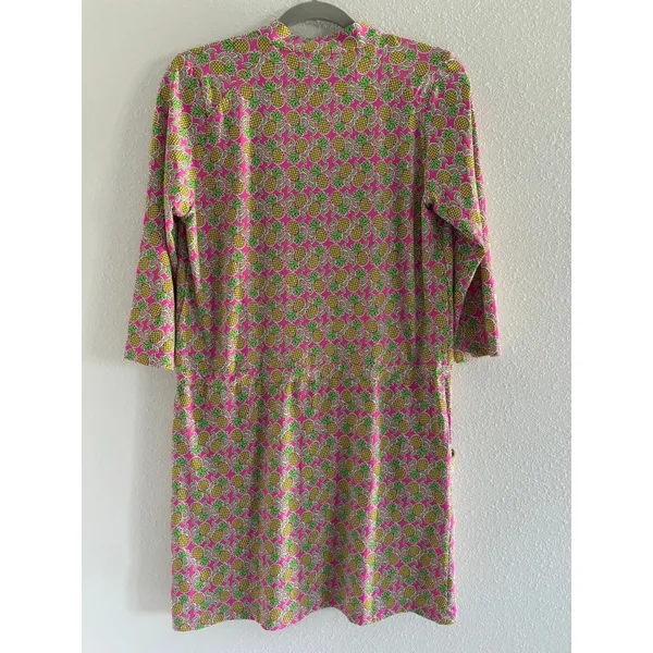 Ibkul Dress Medium Pink Pineapple‎ 3/4 Sleeve Mock Neck Stretch Golf Tennis UPF - Image 3