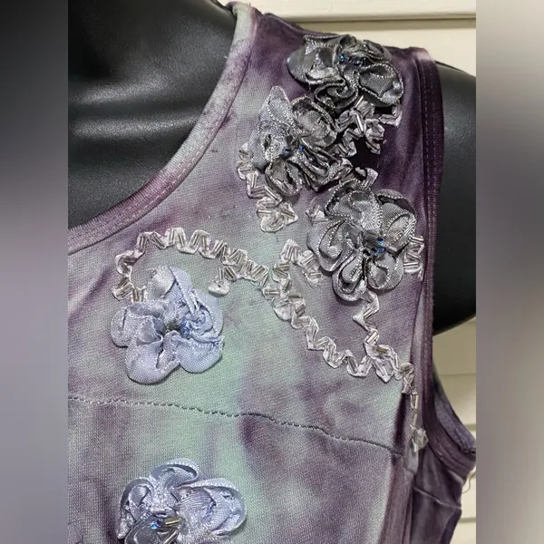 Trixie Tie Dye Purple/Teal Sleeveless Blouse‎ Beads Ribbon Embroidery Size M NWT - Image 4