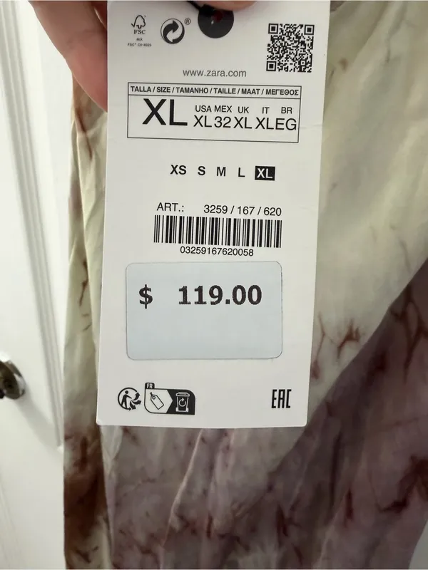 NWT- ZARA Satin Tie-Dye Maxi Slip Dress Off Shoulder Purple Cream Sz XL - Image 12