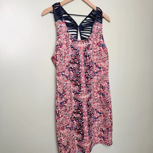 Free People Digital Damsel Bodycon Mini Dress Pink Blue Floral Women’s Large - Image 5