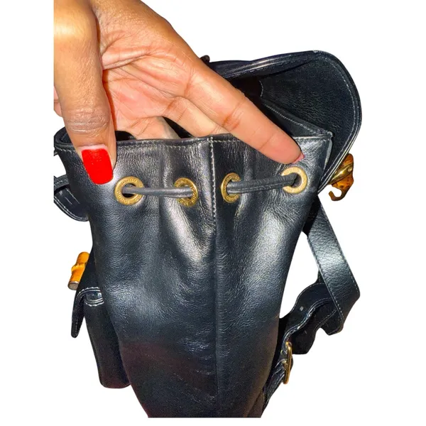 Gucci Black Leather Bamboo Mini Backpack - Image 3