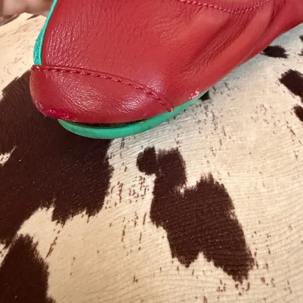 Tieks Red Leather Ballet Flats Foldable Travel Shoes Size 8 - Image 4
