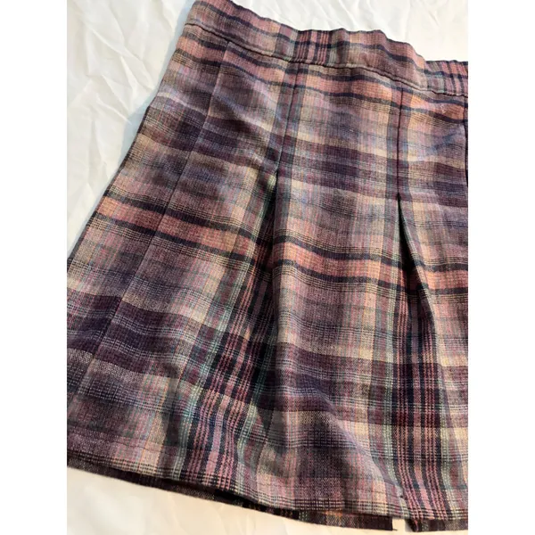 Vintage Plaid Mini Skirt Academic Purple‎ Rust Pleated Back Zipper - Image 3