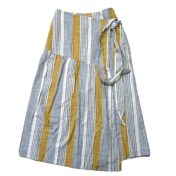 NWT Anthropologie Maeve Laura in Yellow Striped A-line Wrap Skirt 0 $110 - Image 7