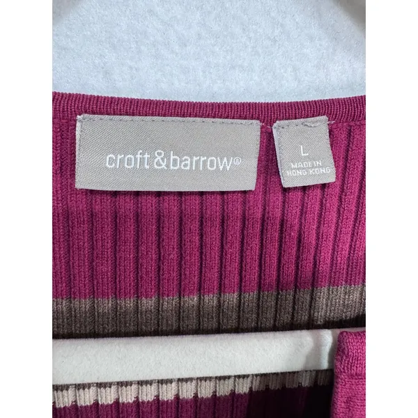Croft & Barrow L‎ Purple Sweater Women's Striped V-Neck 3/4 Sleeve - Image 4