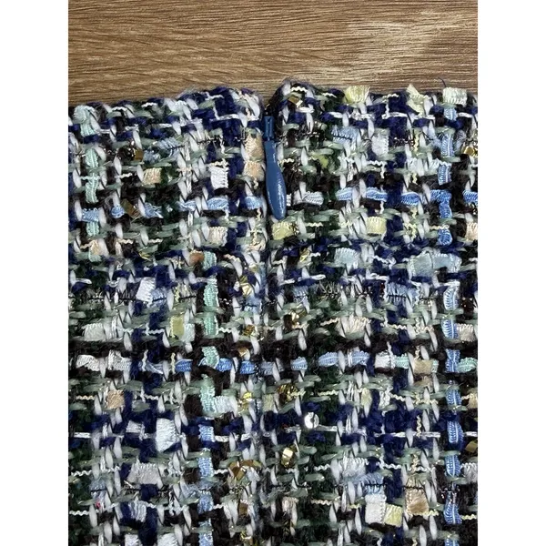 Ann Taylor Tweed Skirt Women 2 Blue Green Boucle A-Line Mini Fringe Pockets - Image 11
