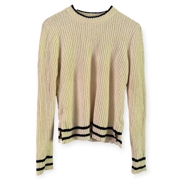 NWT Madewell Boucle Knit Crewneck Sweater Size Large Cream Navy Stripe - Image 4