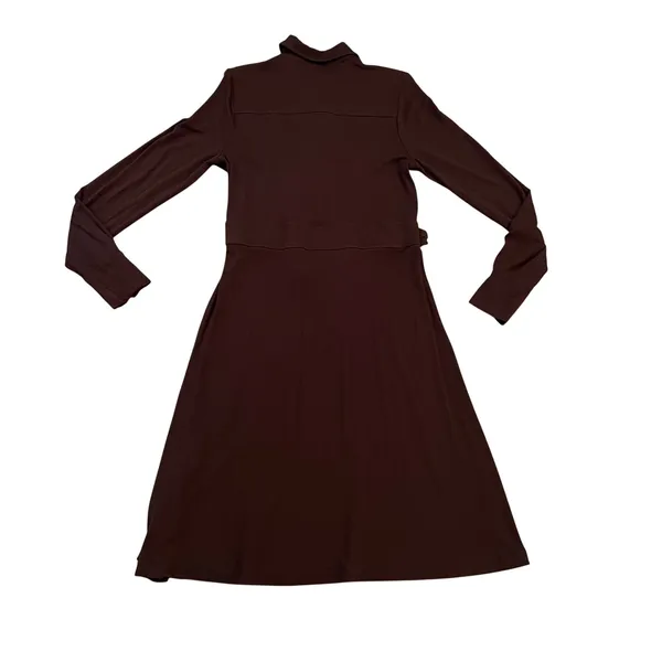 J.Crew Womens Brown Long Sleeve Knit Shirt Dress Gold Buttons Belted M - Image 3