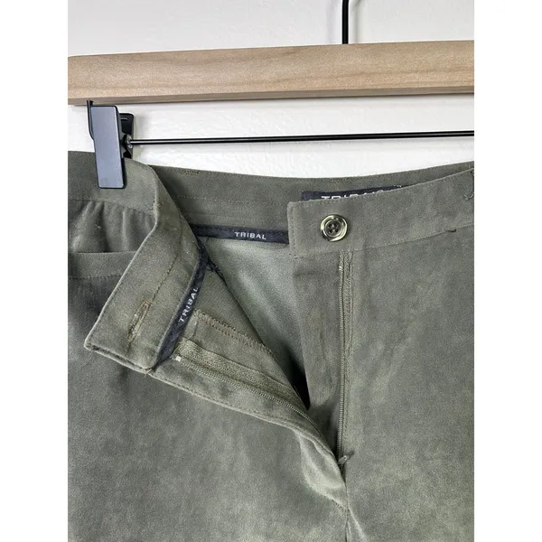Tribal Women's Army‎ Green Stretch Extensible Suede Feel Business Pant Trouser 4 - Image 4