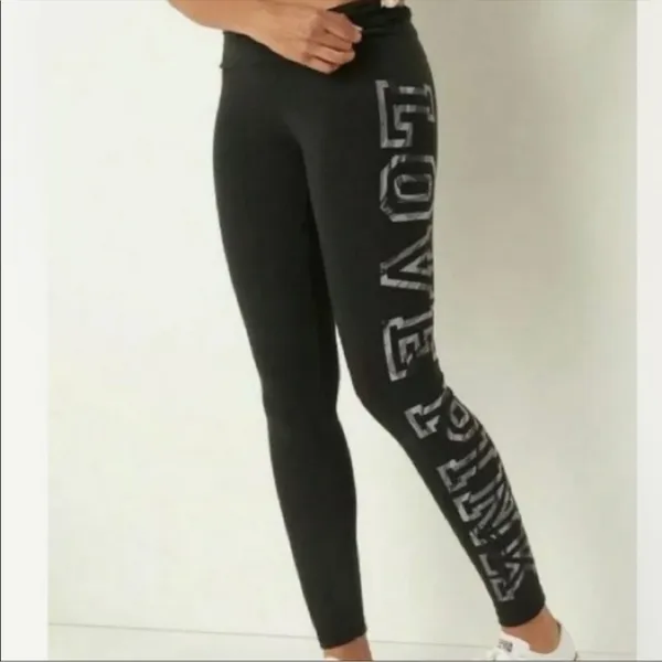 NWOT PINK Victoria’s Secret Black High Rise Leggings Silver Logo Sz XXL RARE - Image 6