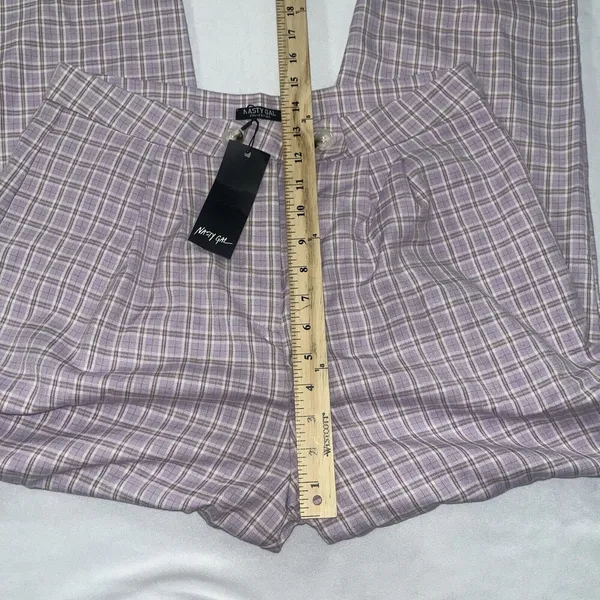 NWT Nasty Gal Sz 10 High Waisted Tapered Check Pants In Lilac - Image 8
