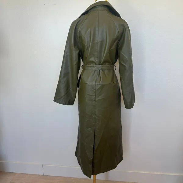 Rosetta Getty Olive Green Faux Leather Trench Coat SMALL Belted Office Work $555 - Image 11