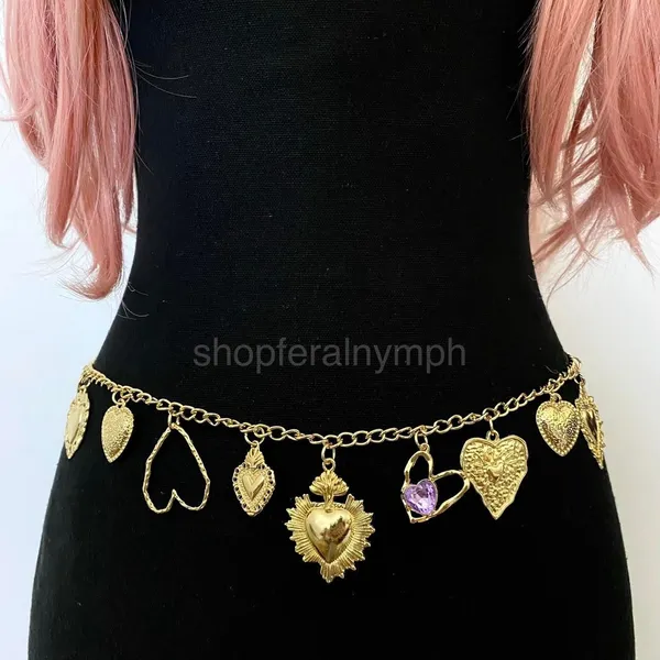 Gold Y2K Sacred Heart Charm Waist Chain Belt, Fits 20 to 44 Inches, X7GA1320 - Image 2