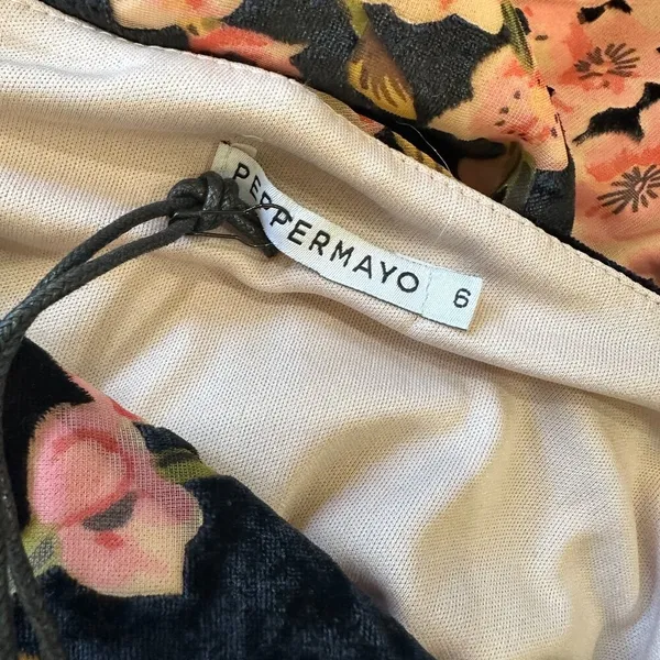 NWT PEPPERMAYO Floral Velvet Burnout Drape neck Mini Dress Size 6 - Image 10
