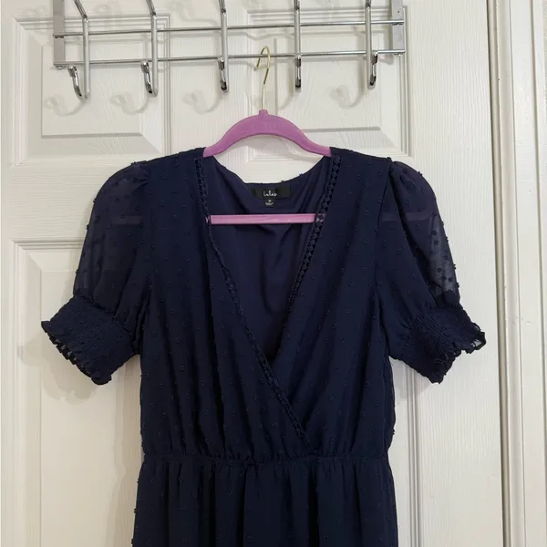 Lulus Falling Into You Navy Blue Swiss Dot Tiered Maxi Dress - Size Medium - Image 4